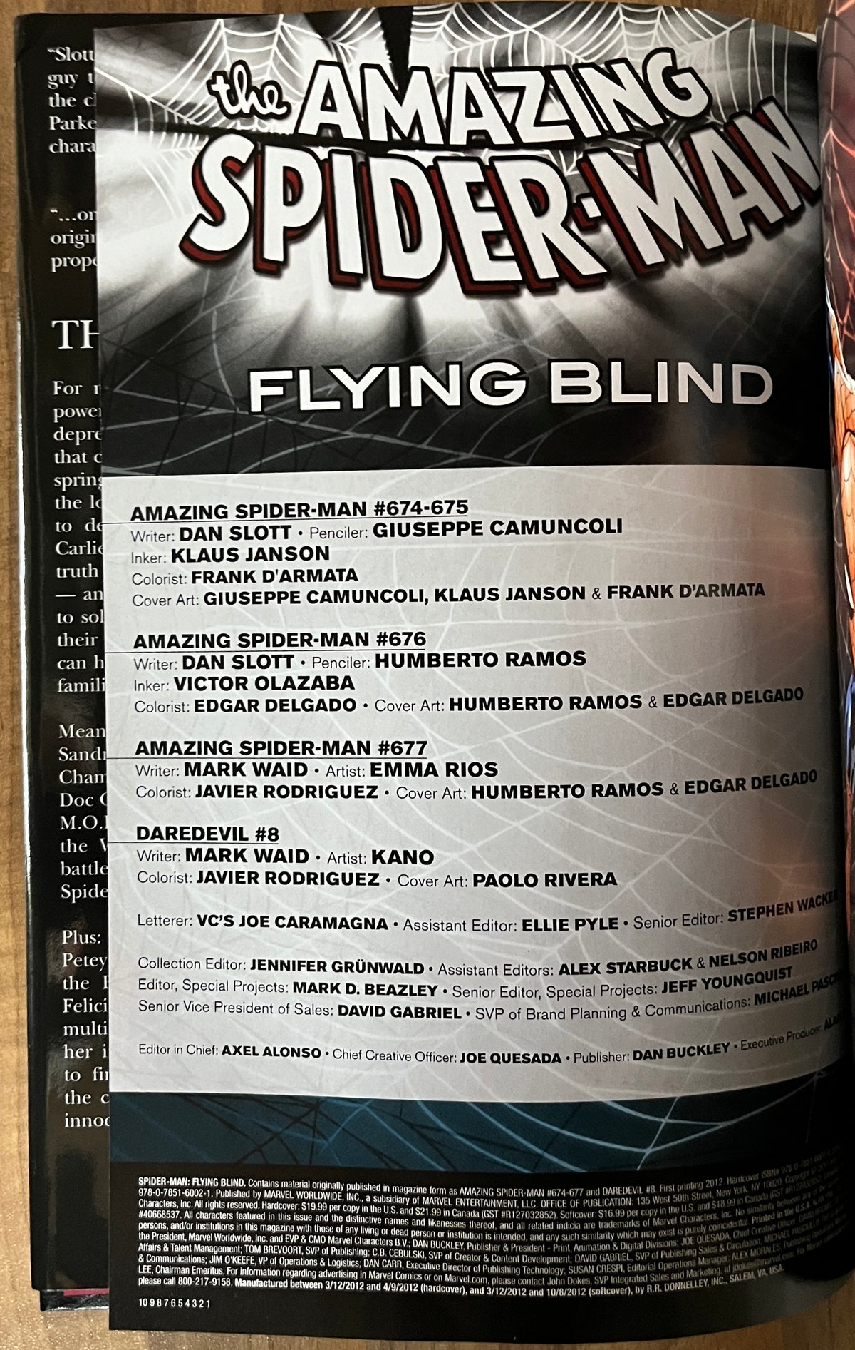 Marvel: The Amazing Spiderman Flying Blind HC/DJ, 1st Print NM
