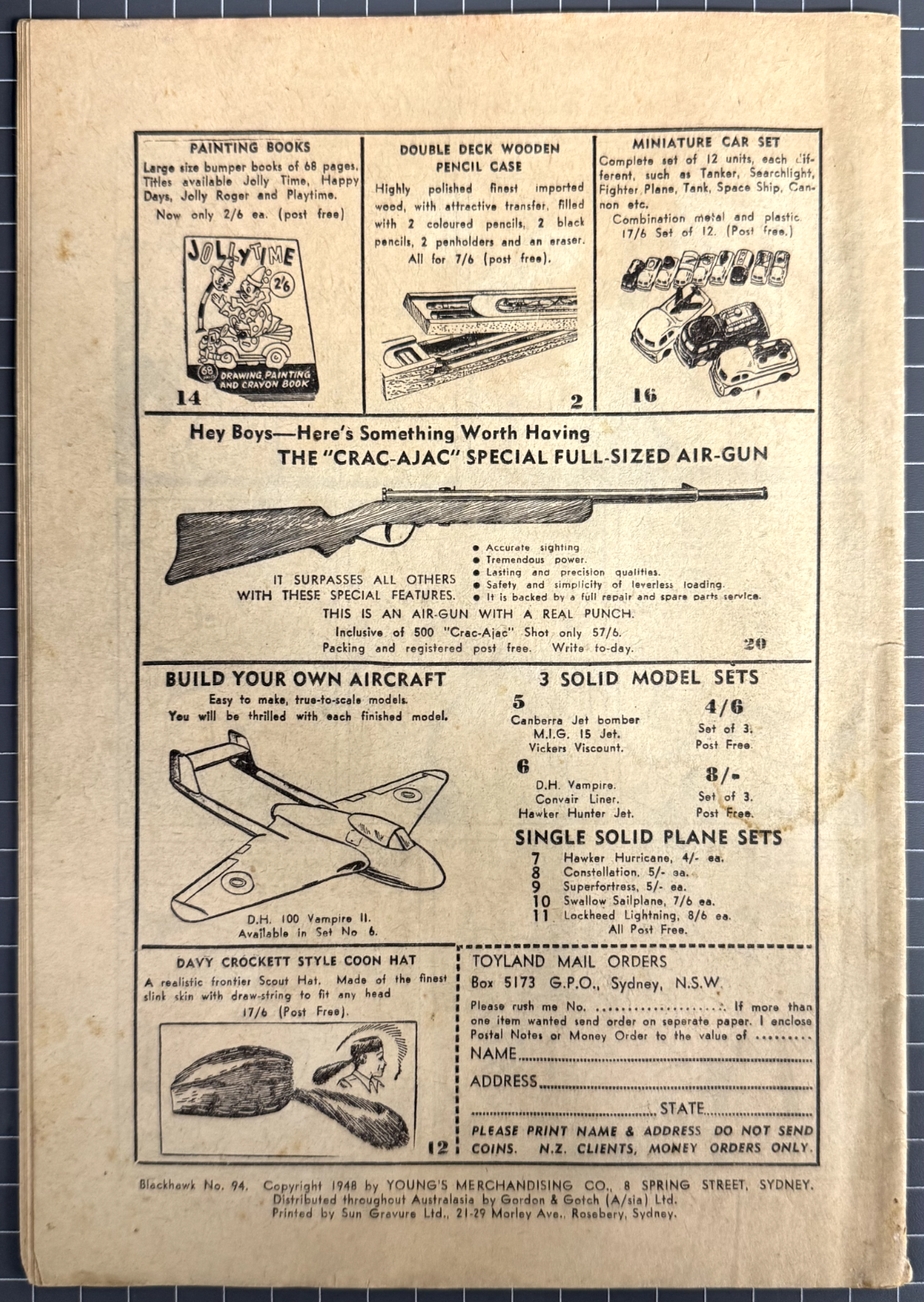 BLACKHAWK COMIC #94 YOUNG'S MERCHANDISING AUSTRALIAN COMIC PRE-DECIMAL 1956