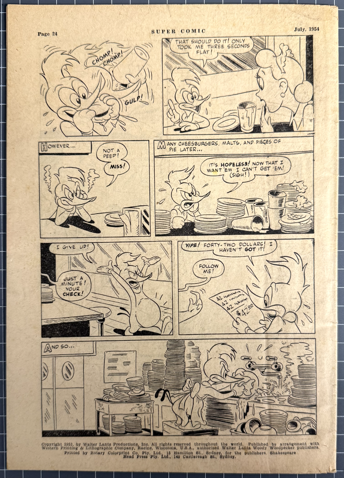 SUPERCOMIC SERIES #75 "WOODY WOODPECKER" SHAKESPEARE HEAD PRESS AUSTRALIAN 1954