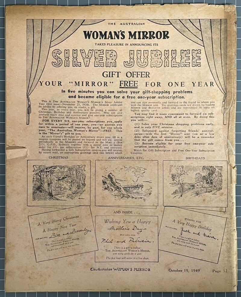 THE AUSTRALIAN WOMAN'S MIRROR VOL. 25 #47 INCLUDES THE PHANTOM COMIC 1949