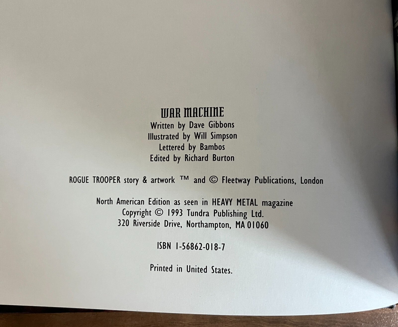 WAR MACHINE DAVE GIBBONS & WILL SIMPSON 1993, 1ST EDITION HARDCOVER + ISBN ERROR