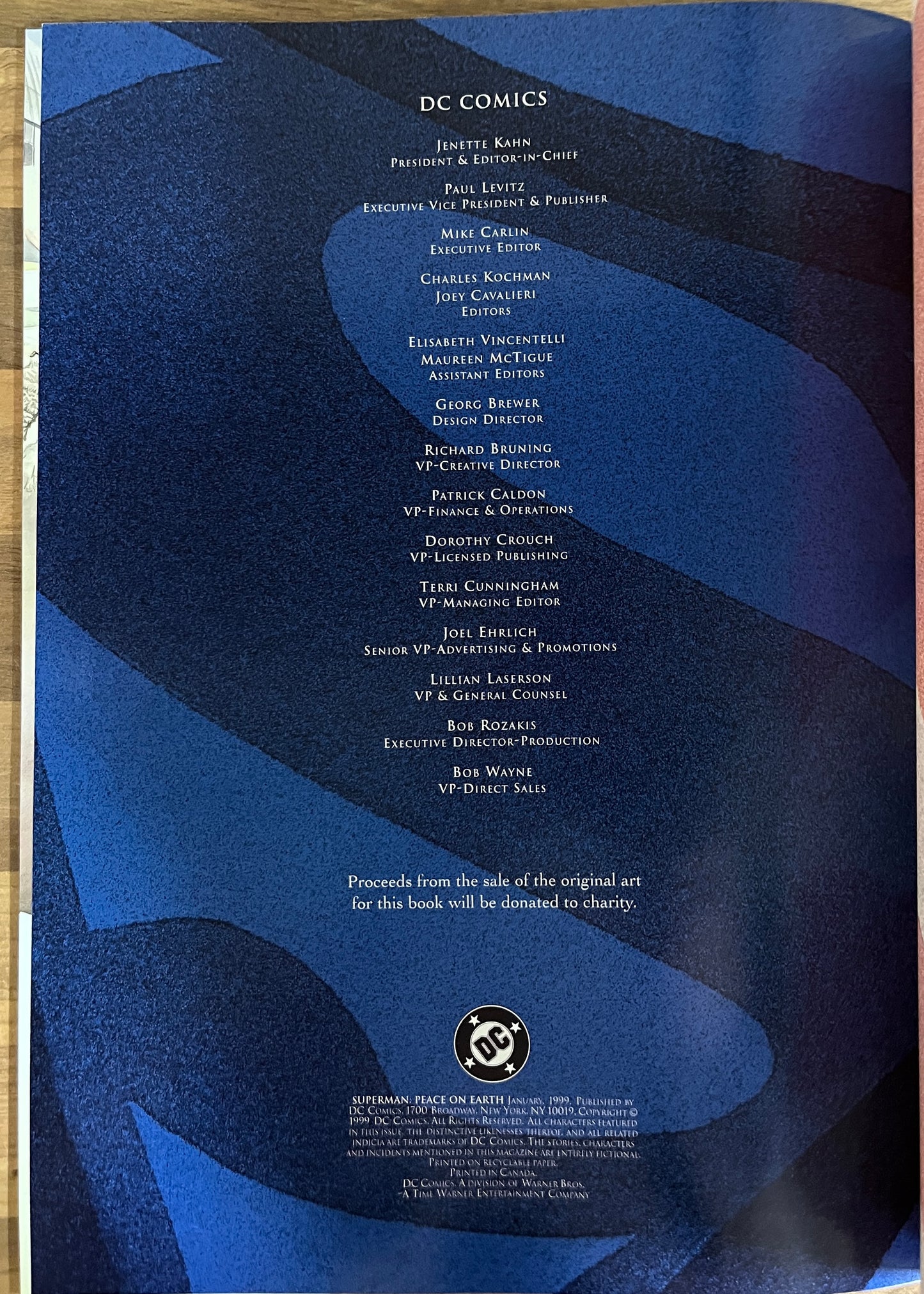 Superman: Peace on Earth Comic Book, Treasury Edition - Alex Ross, January 1999, DC Comics