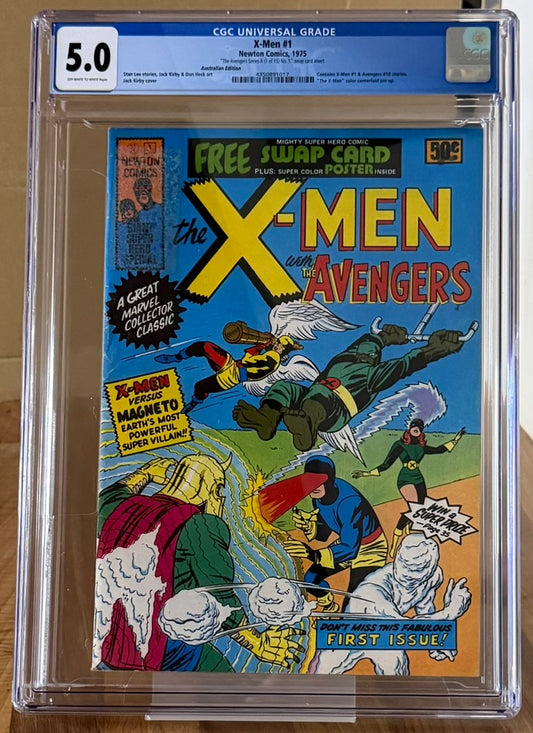 🔑 X-MEN #1 + POSTER + SWAP CARD CGC 5.0 [NEWTON COMICS] AUSTRALIAN MARVEL 1975