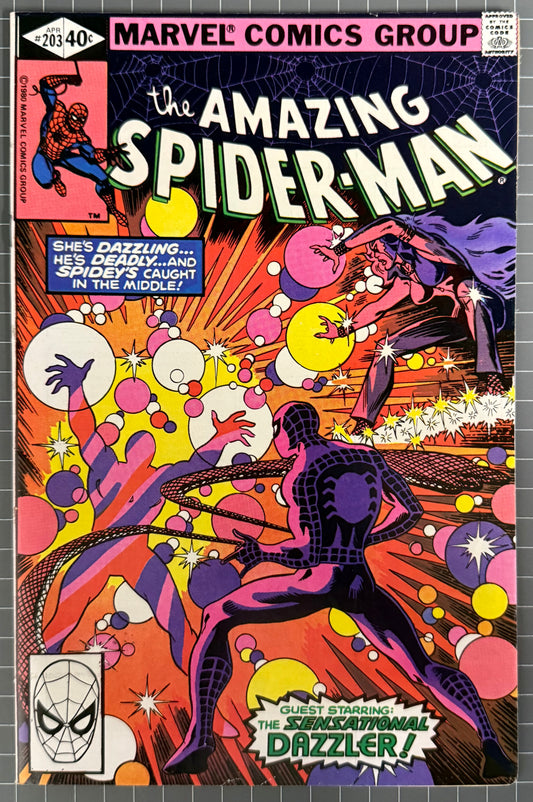 🔑 THE AMAZING SPIDER-MAN #203 [MARVEL COMICS] DIRECT *3RD APP. DAZZLER* 1980 VF