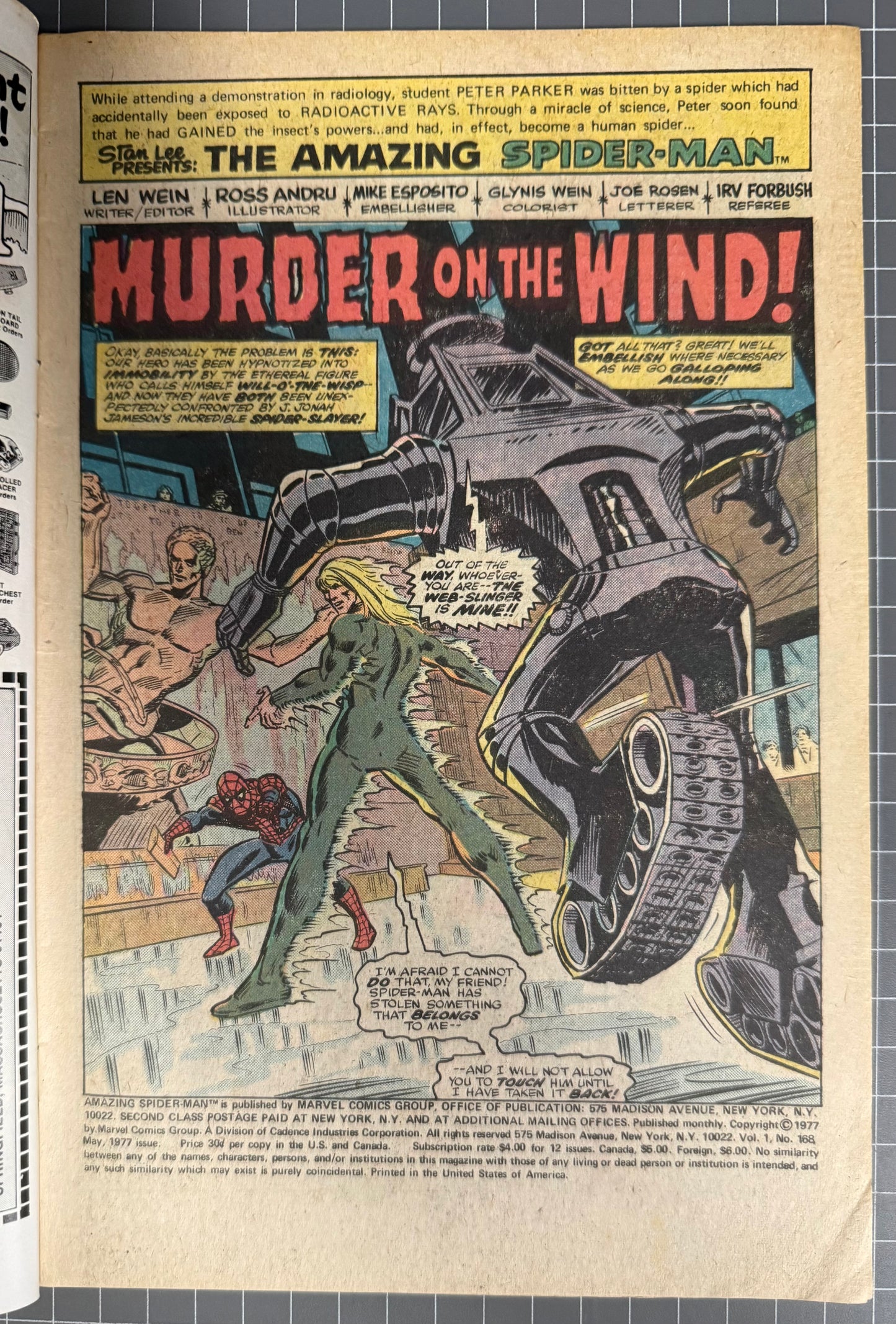 THE AMAZING SPIDER-MAN #168 [MARVEL COMICS] NEWSSTAND 1977 FN+