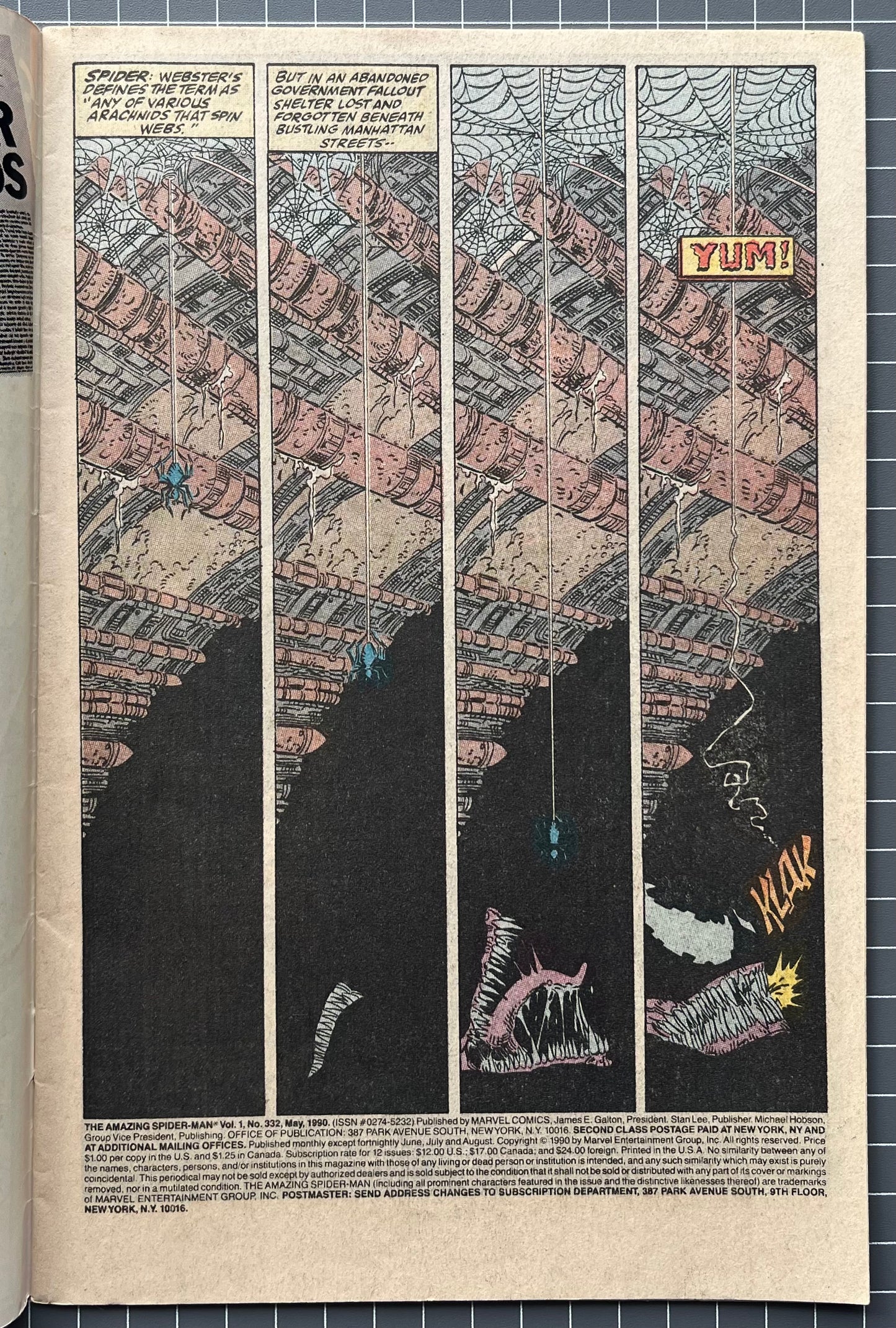 🔑 THE AMAZING SPIDER-MAN #332 [MARVEL COMICS] DIRECT *VENOM* 1990 FN-