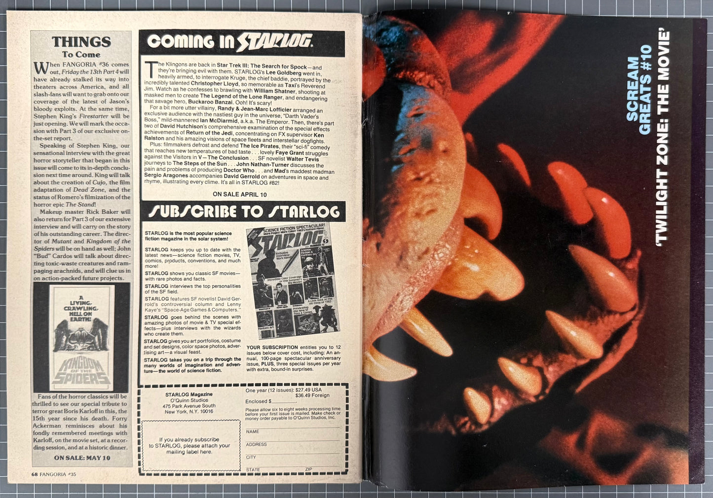 FANGORIA VOL. 1 #35 + POSTER [O'QUINN STUDIOS] HORROR MAGAZINE 1984