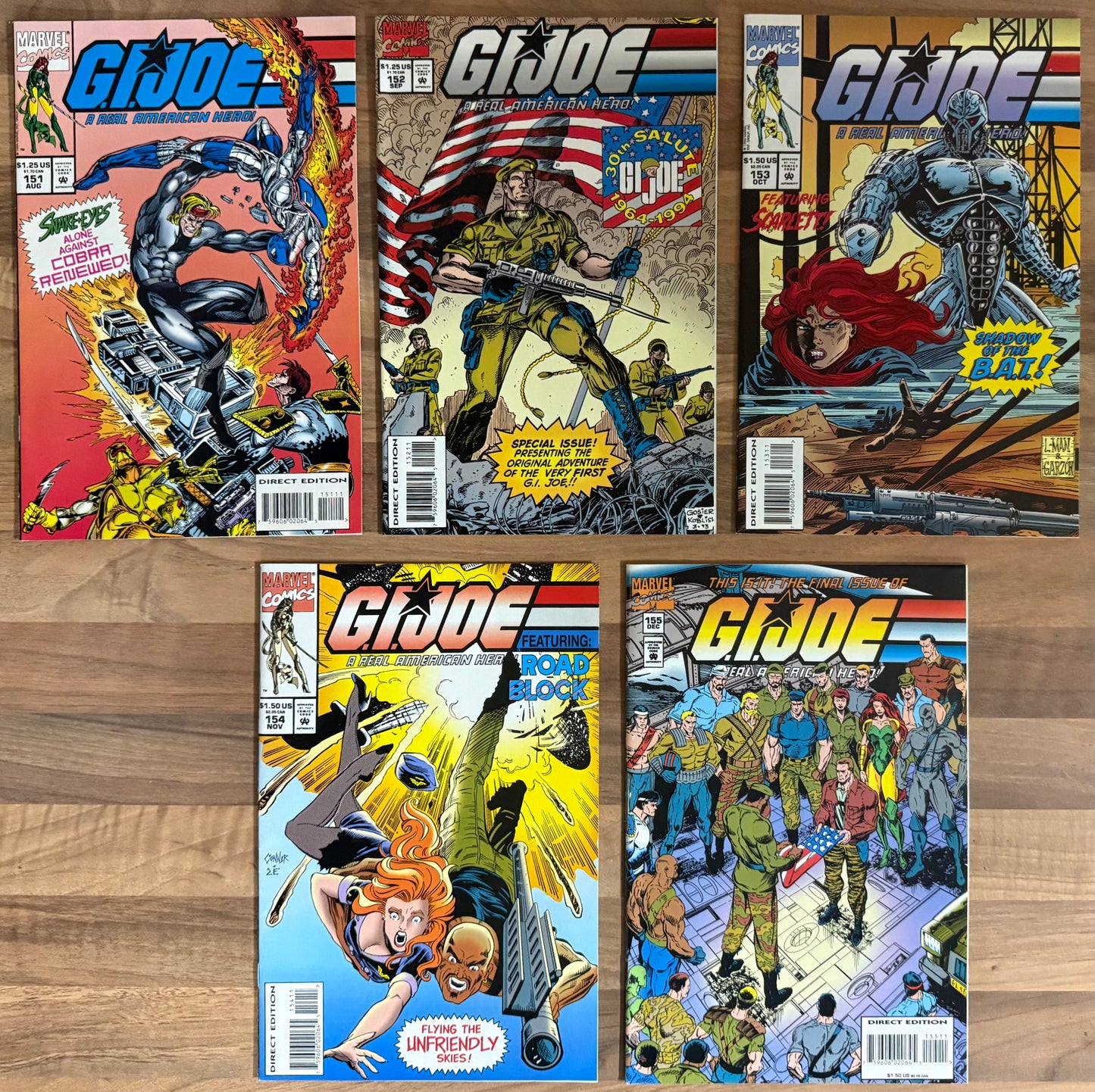 🔑 G.I. JOE: A REAL AMERICAN HERO #151-155 [MARVEL] LOT 5 COMICS HIGH GRADE 1994