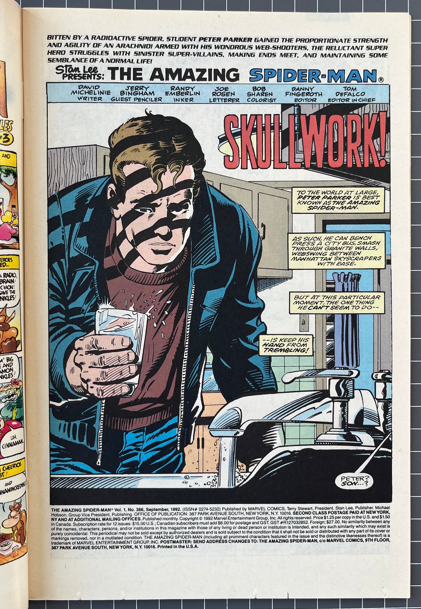 THE AMAZING SPIDER-MAN #366 [MARVEL COMICS] DIRECT 1992 VF/NM
