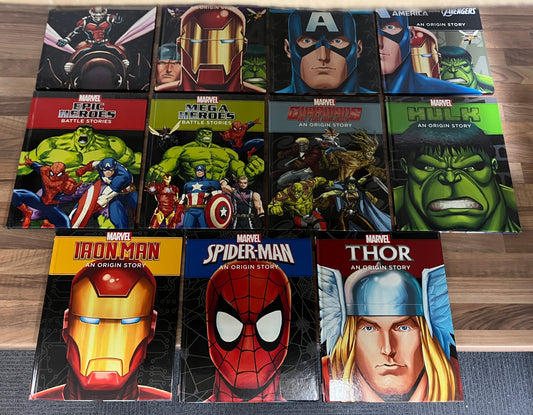 Assorted HCs Marvel An Origin Story, Battle, Choose 1 or more, Hulk, Spider-Man, Thor, Avengers