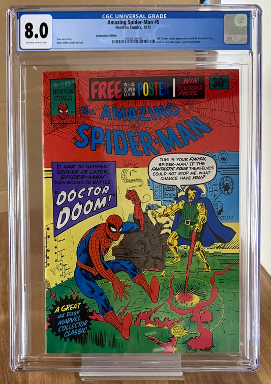 🔑 THE AMAZING SPIDER-MAN #5 CGC 8.0 + POSTER [NEWTON COMICS] AUSTRALIAN MARVEL 1975