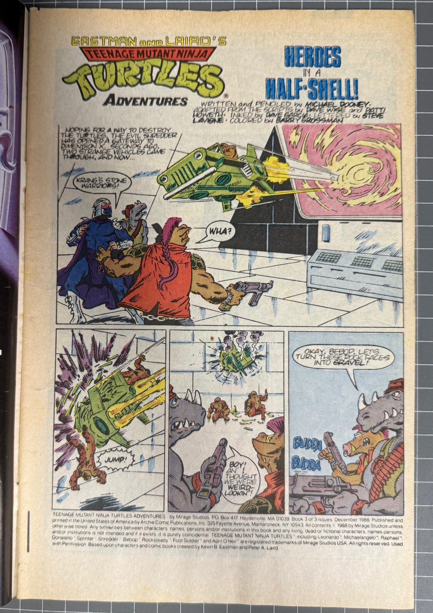 🔑 TEENAGE MUTANT NINJA TURTLES ADVENTURES #3 [ARCHIE] NEWSSTAND COMIC 1988 VG/FN