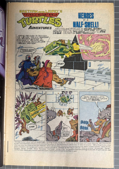 🔑 TEENAGE MUTANT NINJA TURTLES ADVENTURES #3 [ARCHIE] NEWSSTAND COMIC 1988 VG/FN
