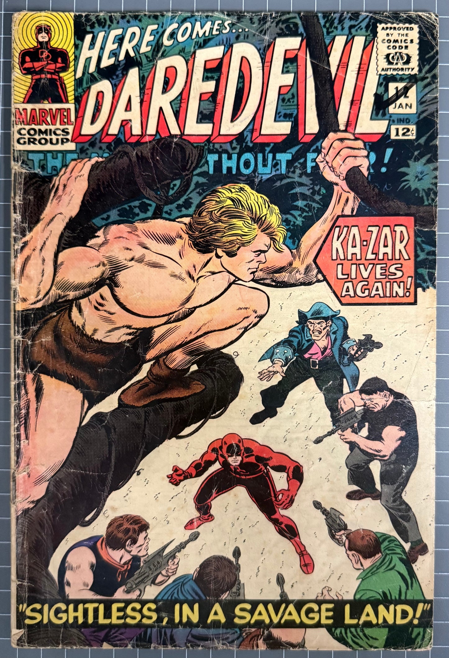 🔑 DAREVDEVIL #12 [MARVEL COMICS] DIRECT *DAREDEVIL MEETS KA-ZAR* 1966 GD