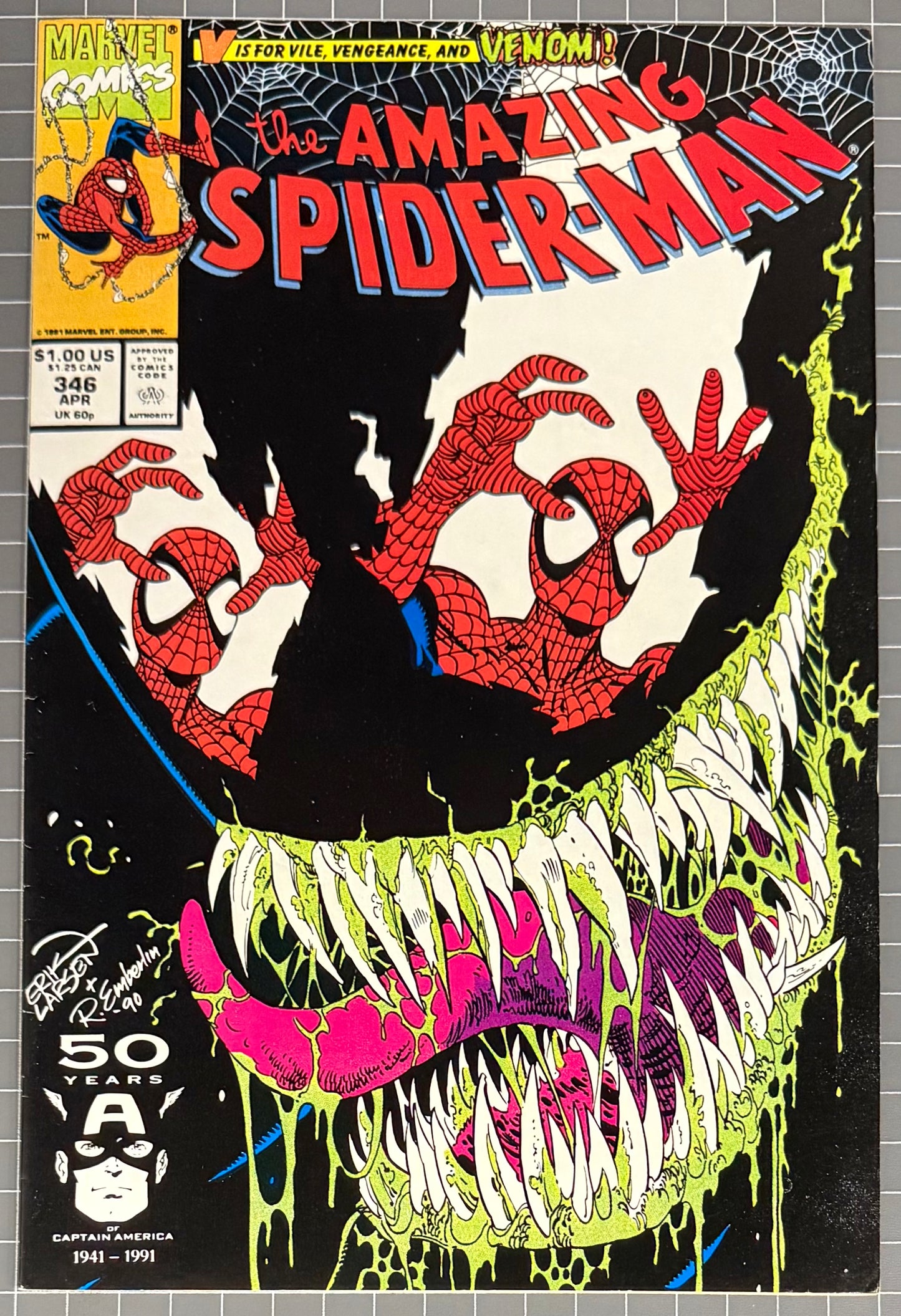 🔑 AMAZING SPIDER-MAN #346 [MARVEL COMICS] DIRECT *ERIK LARSEN COVER* 1991 VF