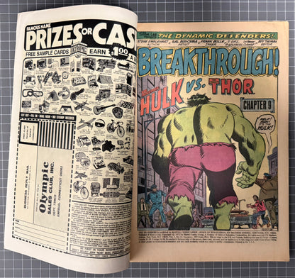🔑 THE DEFENDERS #10 [MARVEL COMICS] DIRECT *HULK VS THOR* 1973 VG/FN