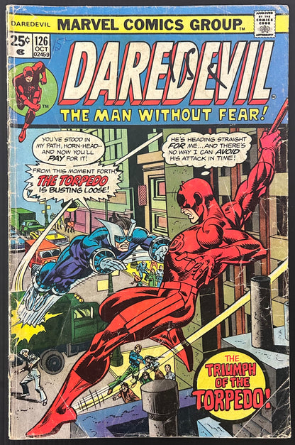 🔑 DAREDEVIL #126 [MARVEL COMICS] DIRECT *1ST APP. SECOND TORPEDO* 1975 GD/VG