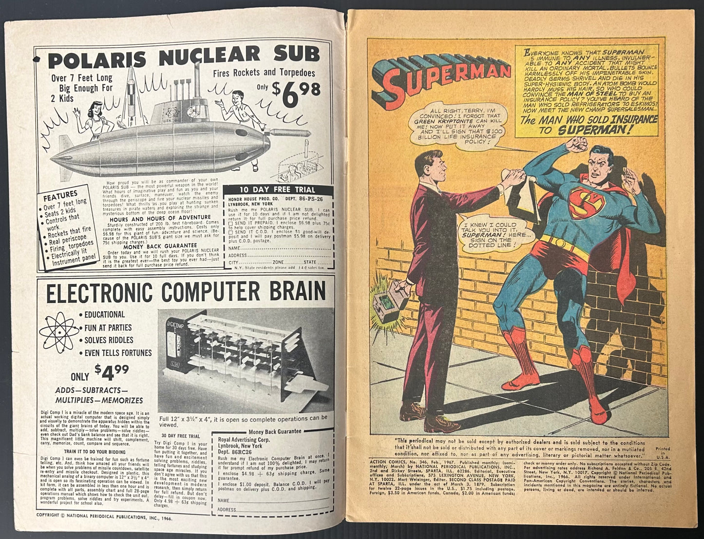 ACTION COMICS #346 [DC COMICS] DIRECT 1967 GD/VG