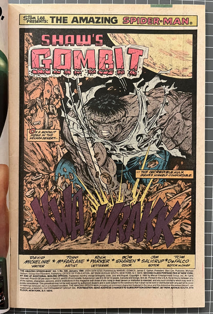 🔑 THE AMAZING SPIDER-MAN #328 [MARVEL COMICS] *TODD MCFARLANE COVER* 1990 FN+