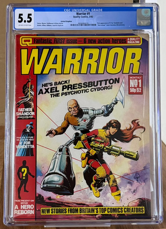 🔑 WARRIOR #1 CGC 5.5 [QUALITY COMICS] MAGAZINE *1ST APP. V FOR VENDETTA* 1982