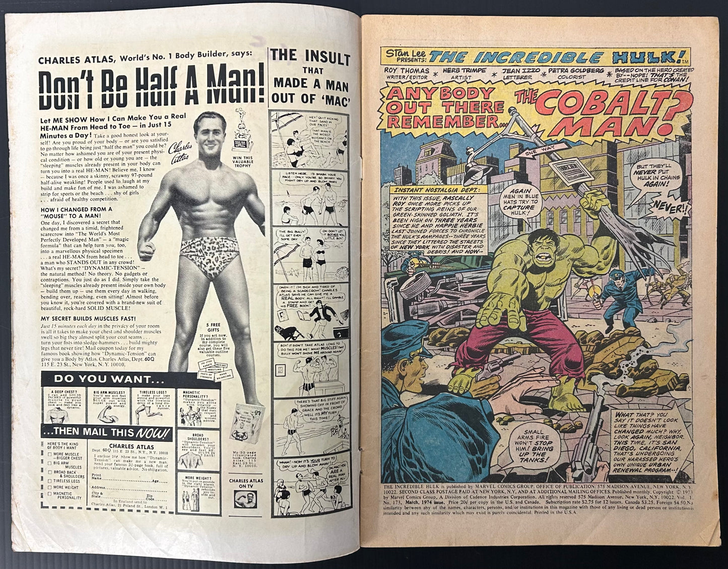 THE INCREDIBLE HULK #173 [MARVEL COMICS] DIRECT 1974 VG