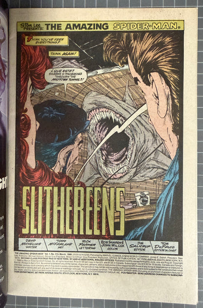 THE AMAZING SPIDER-MAN #313 [MARVEL COMICS] DIRECT 1989 VF/NM