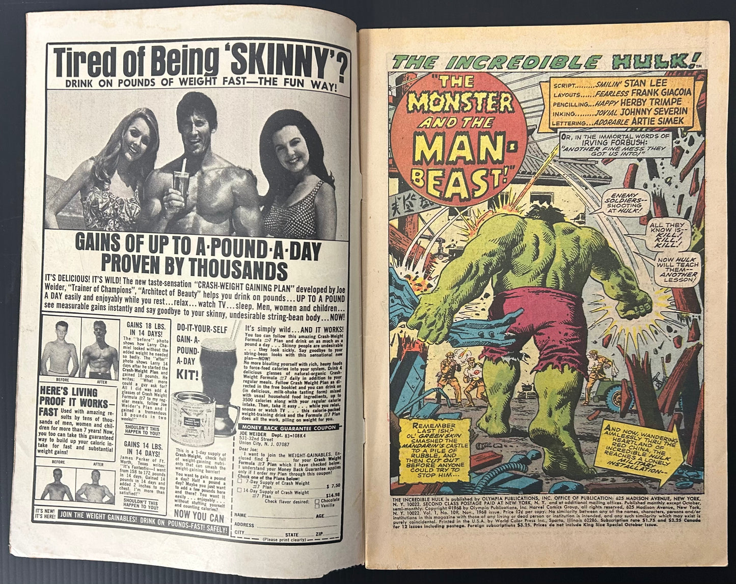 THE INCREDIBLE HULK #109 [MARVEL COMICS] DIRECT 1968 VG