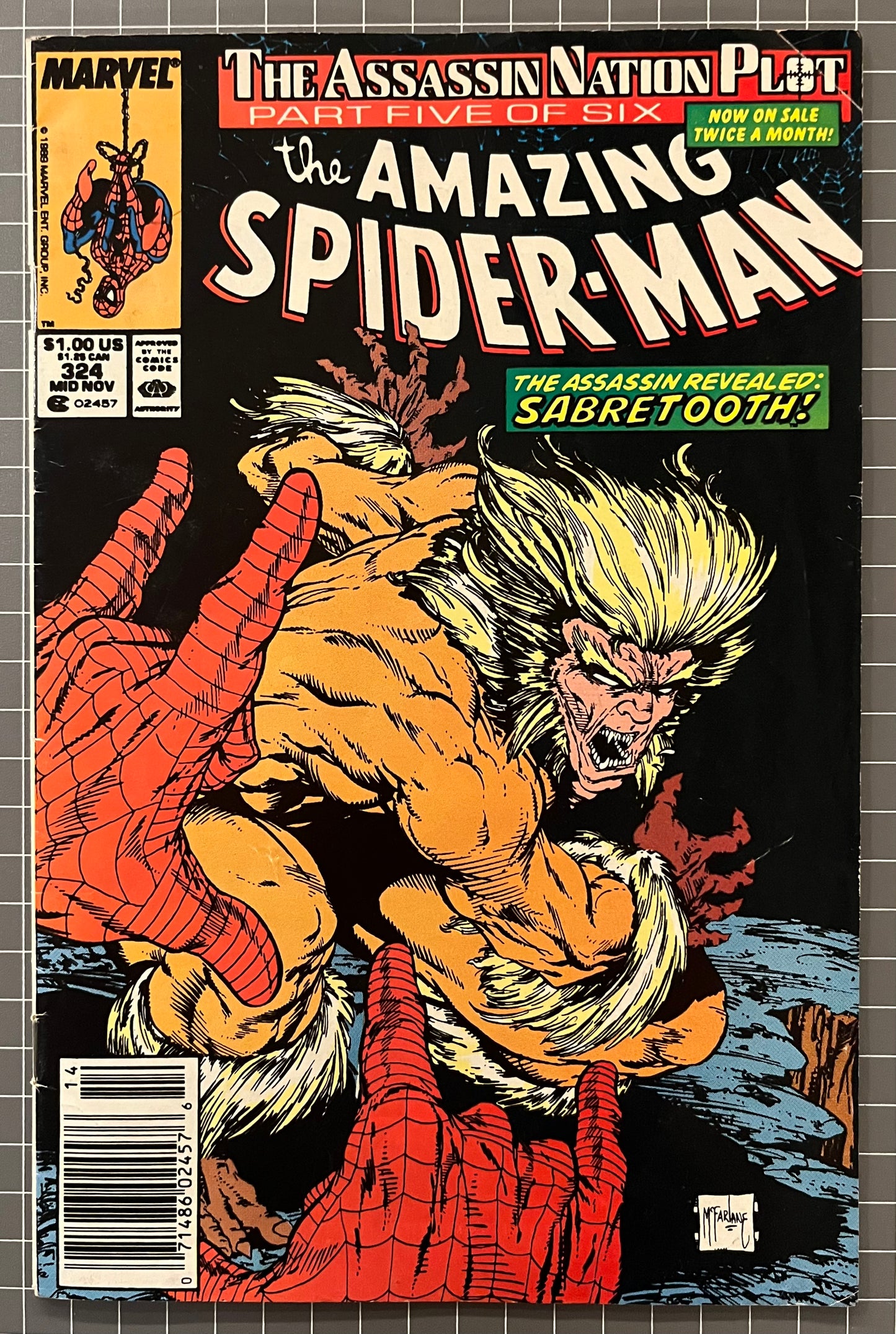 🔑 AMAZING SPIDER-MAN #324 [MARVEL COMICS] *TODD MCFARLANE COVER* 1989 VG+