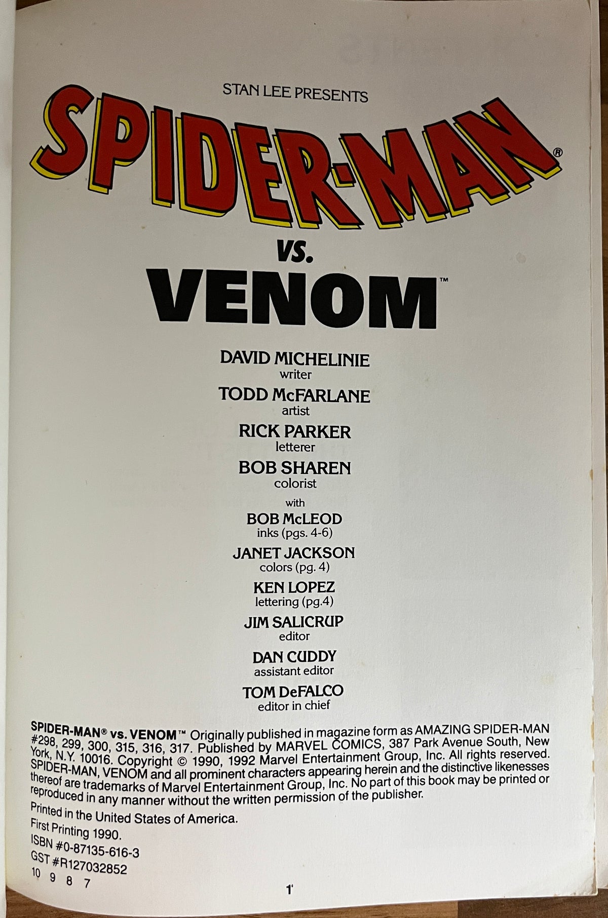 SPIDER-MAN VS. VENOM [MARVEL COMICS] TPB 1992 7TH PRINTING