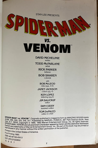 SPIDER-MAN VS. VENOM [MARVEL COMICS] TPB 1992 7TH PRINTING
