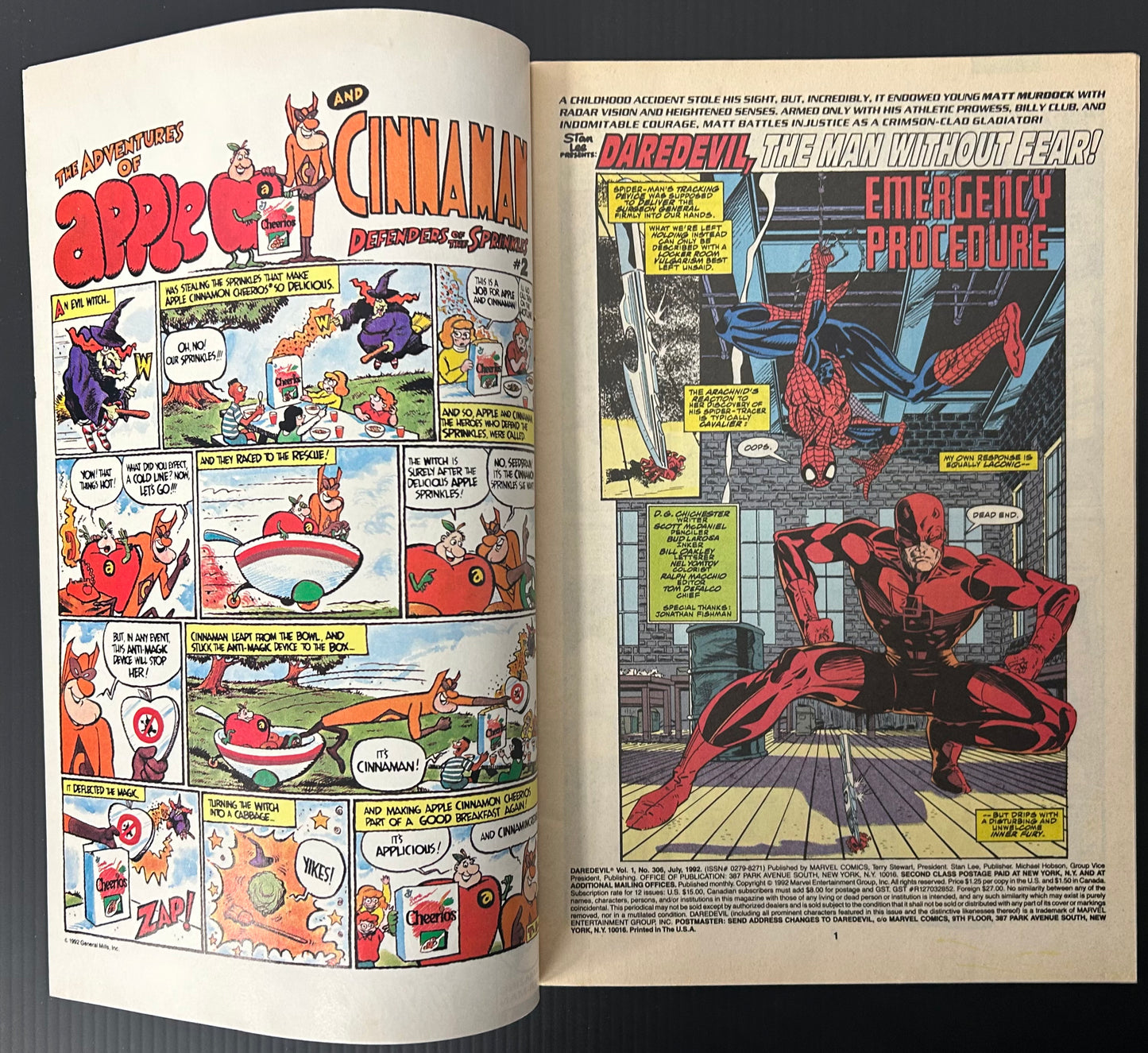 DAREDEVIL #306 [MARVEL COMICS] DIRECT 1992 FN