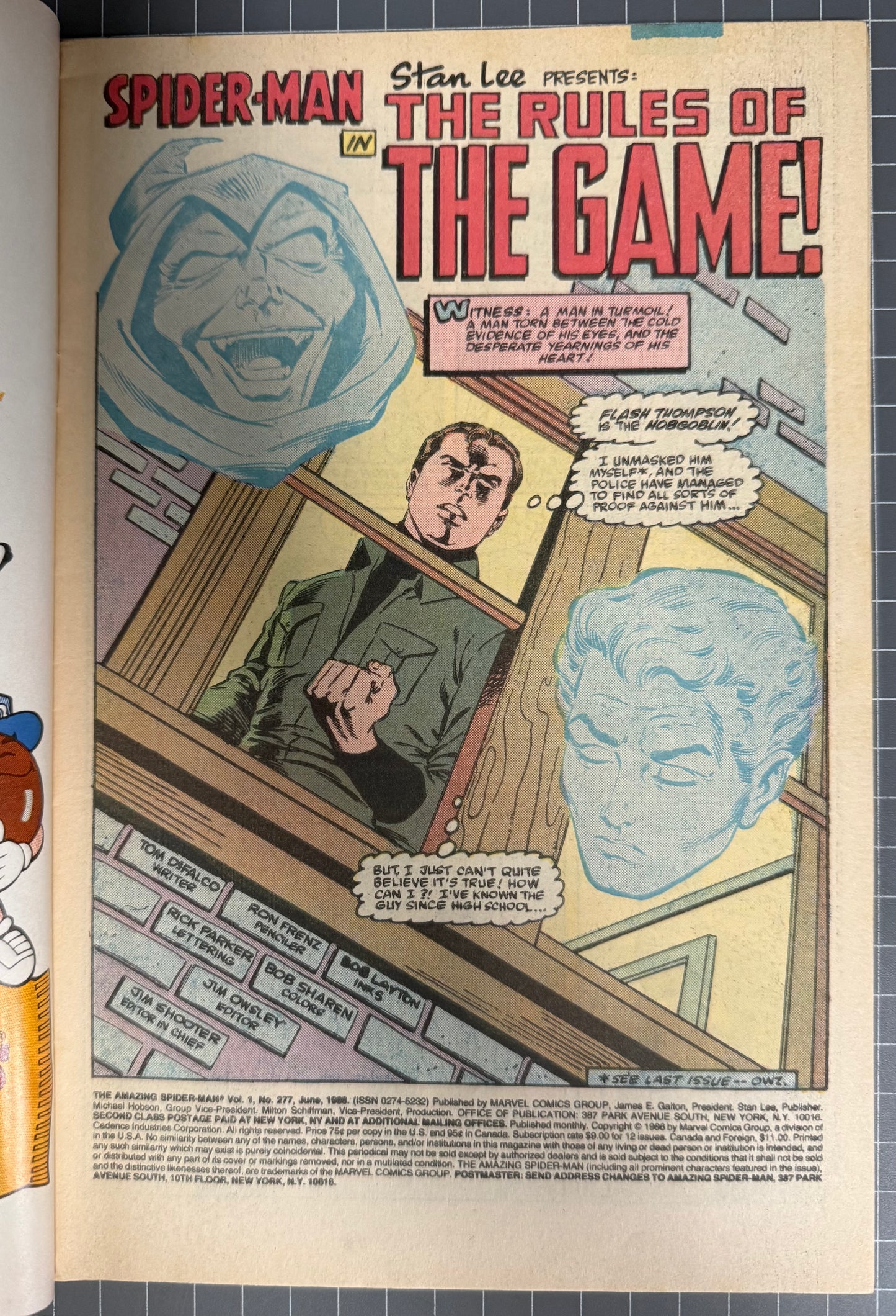 THE AMAZING SPIDER-MAN #277 [MARVEL COMICS] DIRECT 1986 FN/VF