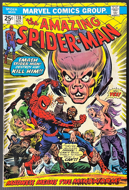🔑 THE AMAZING SPIDER-MAN #138 [MARVEL COMICS] *1ST APP. MIND-WORM* 1974 FN+
