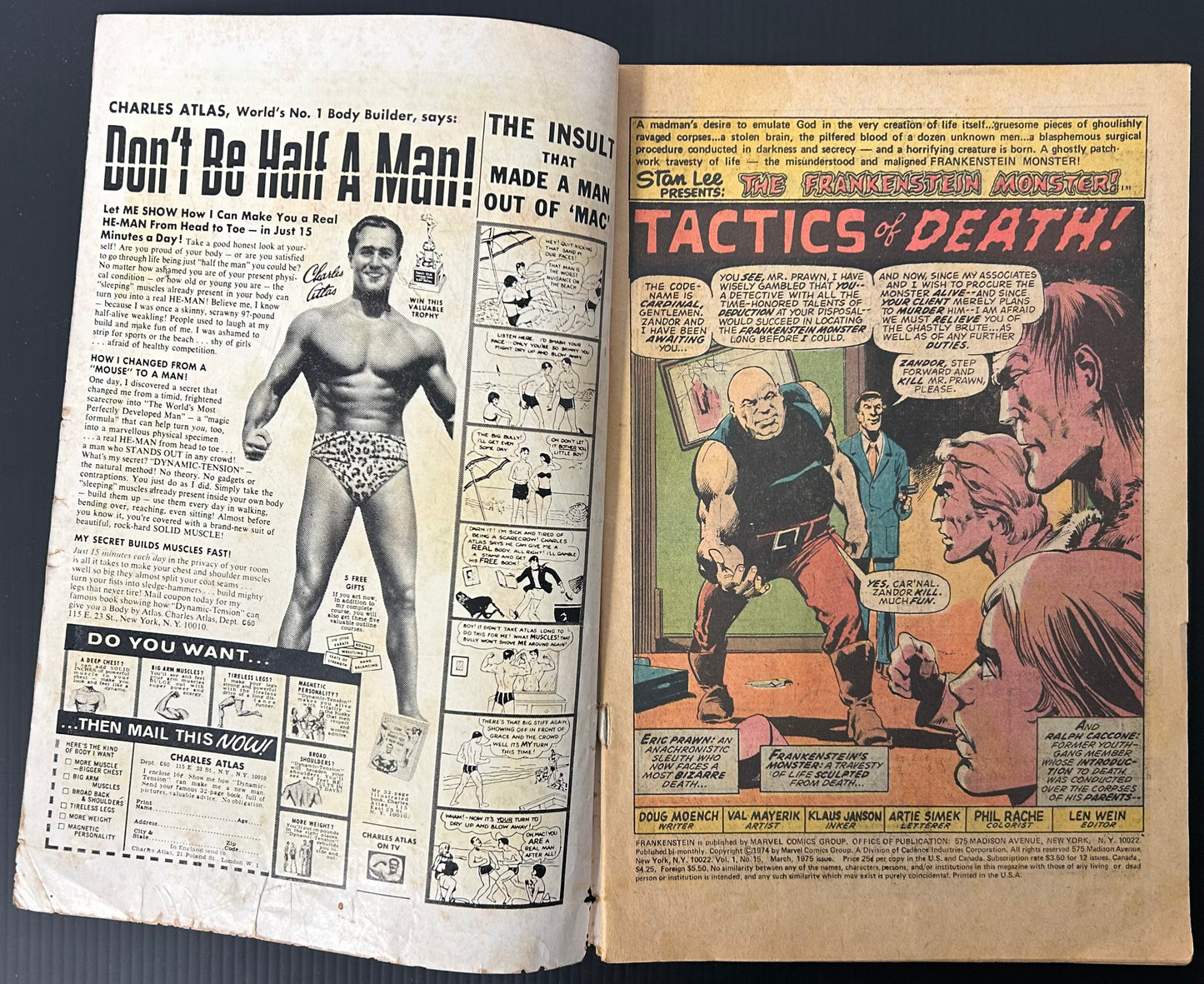 FRANKENSTEIN #15 [MARVEL COMICS] DIRECT 1975 GD+