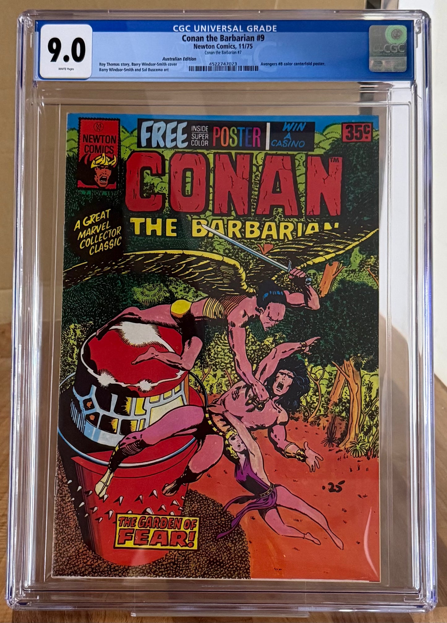 CONAN THE BARBARIAN #7 + POSTER CGC 9.0 [NEWTON COMICS] AUSTRALIAN MARVEL 1975
