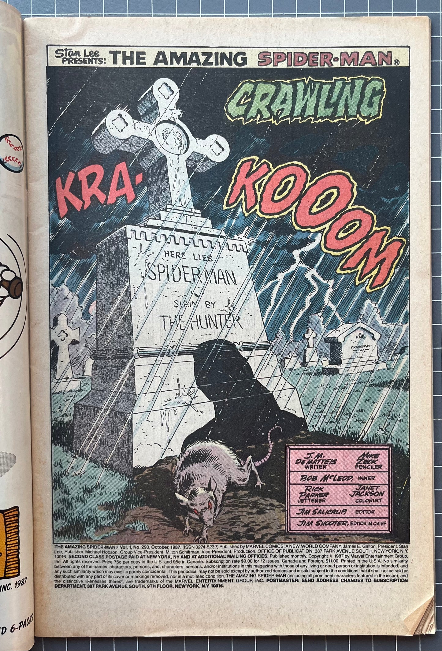 🔑 THE AMAZING SPIDER-MAN #293 [MARVEL COMICS] *KRAVEN'S LAST HUNT* 1987 FN-