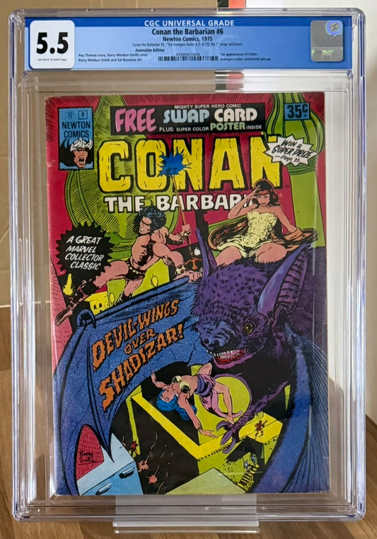 🔑 CONAN THE BARBARIAN #5 + POSTER/SWAP CARD CGC 5.5 [NEWTON COMICS] AUSTRALIAN 1975