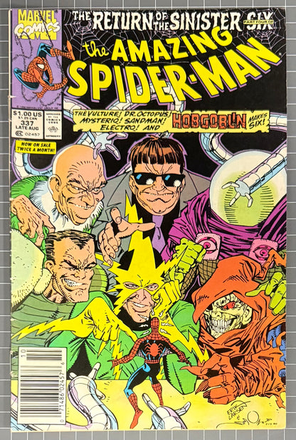 🔑 AMAZING SPIDER-MAN #337 [MARVEL COMICS] *1ST FULL APP. SINISTER SIX* 1990 FN-