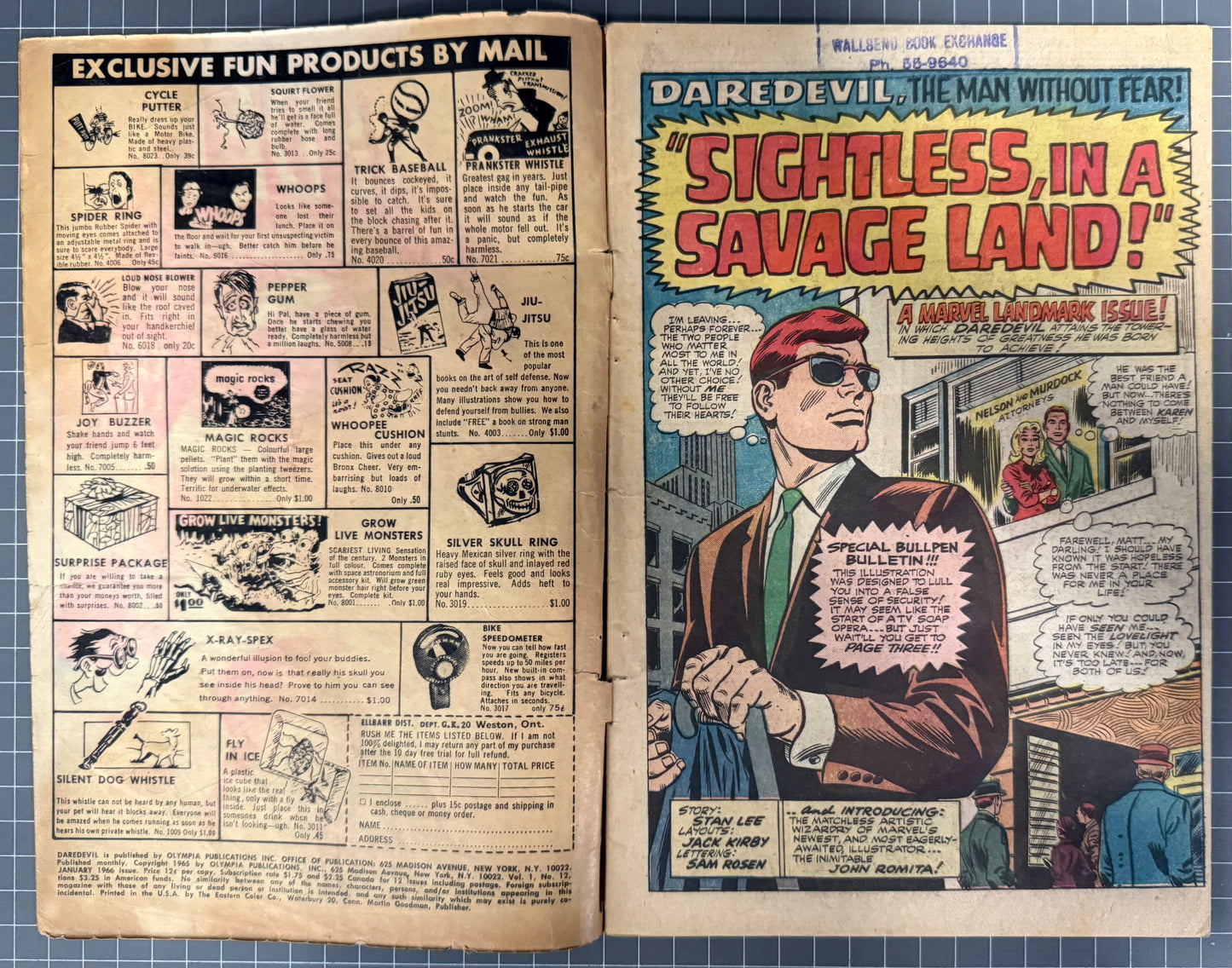 🔑 DAREVDEVIL #12 [MARVEL COMICS] DIRECT *DAREDEVIL MEETS KA-ZAR* 1966 GD