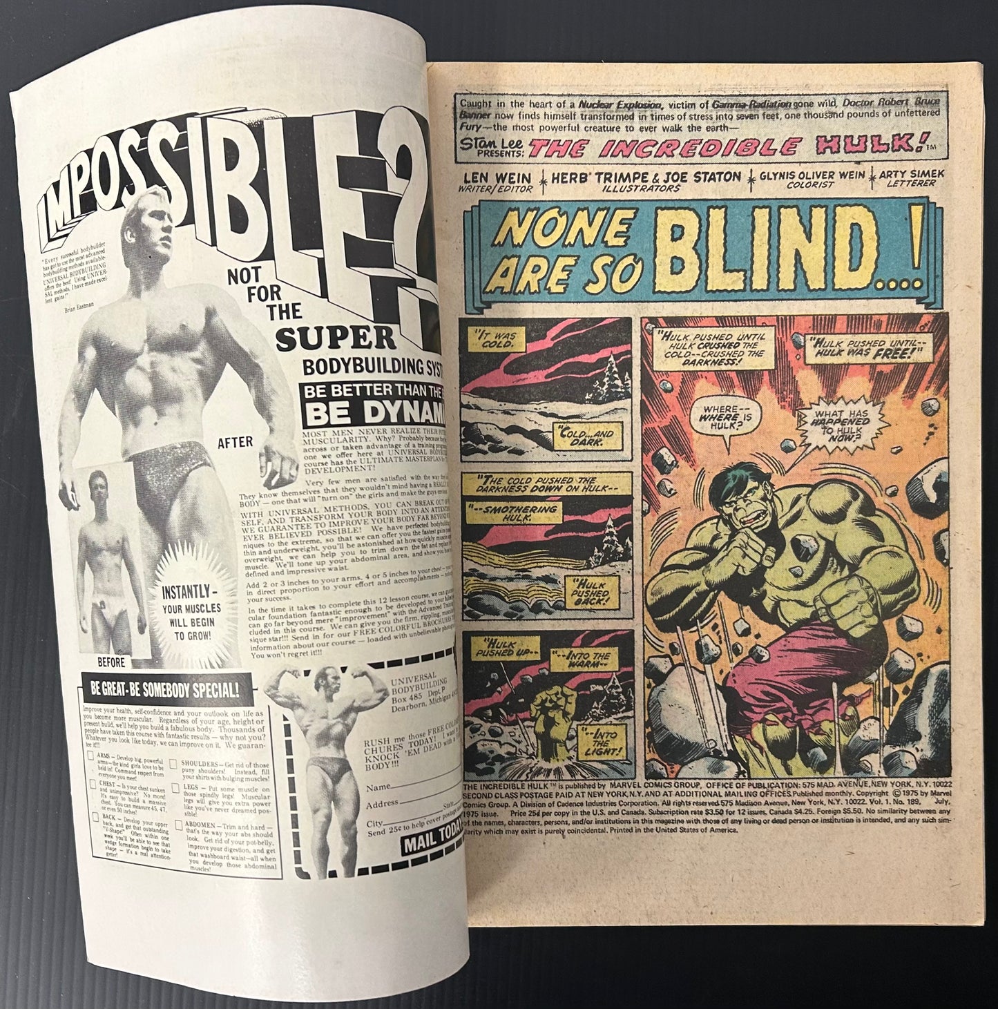 THE INCREDIBLE HULK #189 [MARVEL COMICS] DIRECT 1975 FN/VF