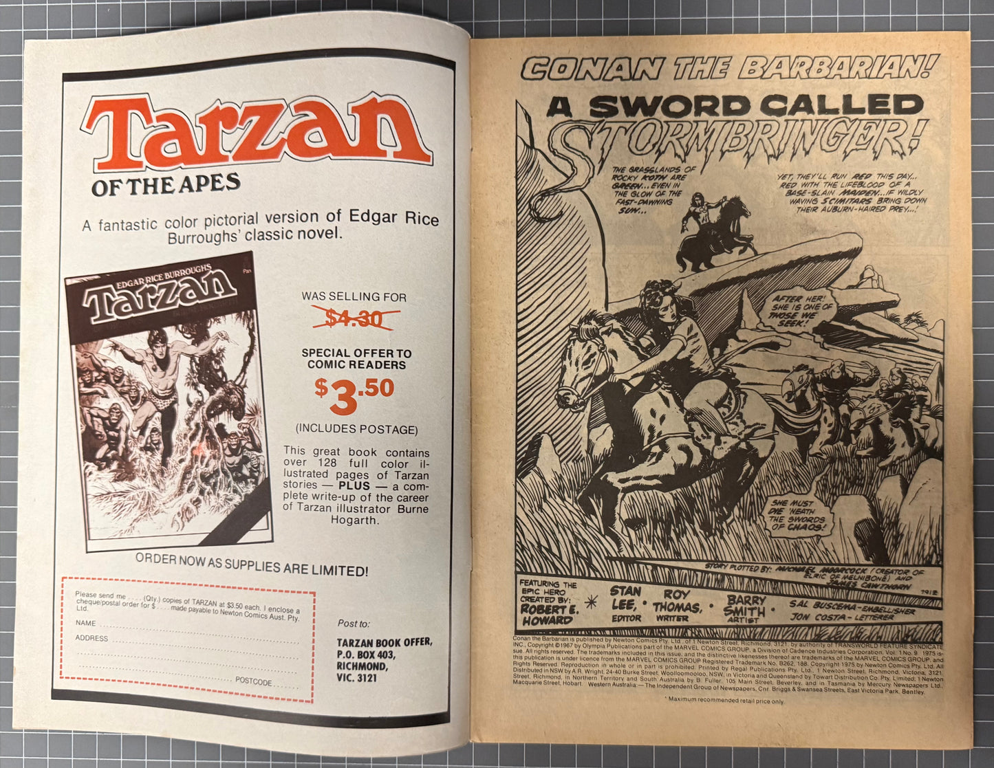 🔑 CONAN THE BARBARIAN #9 + POSTER [NEWTON COMICS] AUSTRALIAN MARVEL 1975