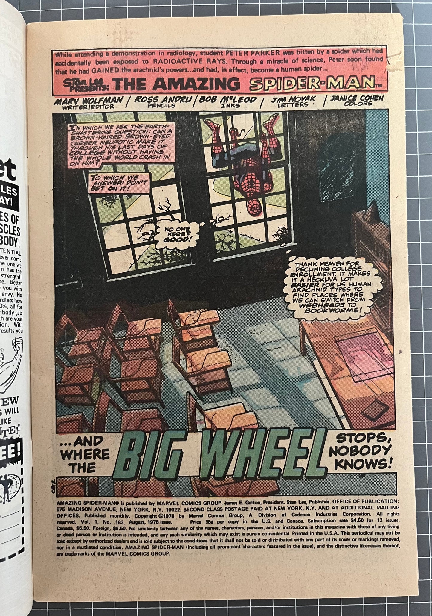 🔑 THE AMAZING SPIDER-MAN #183 [MARVEL COMICS] *1ST APP. BIG WHEEL* 1978 VF-