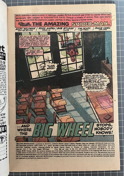 🔑 THE AMAZING SPIDER-MAN #183 [MARVEL COMICS] *1ST APP. BIG WHEEL* 1978 VF-