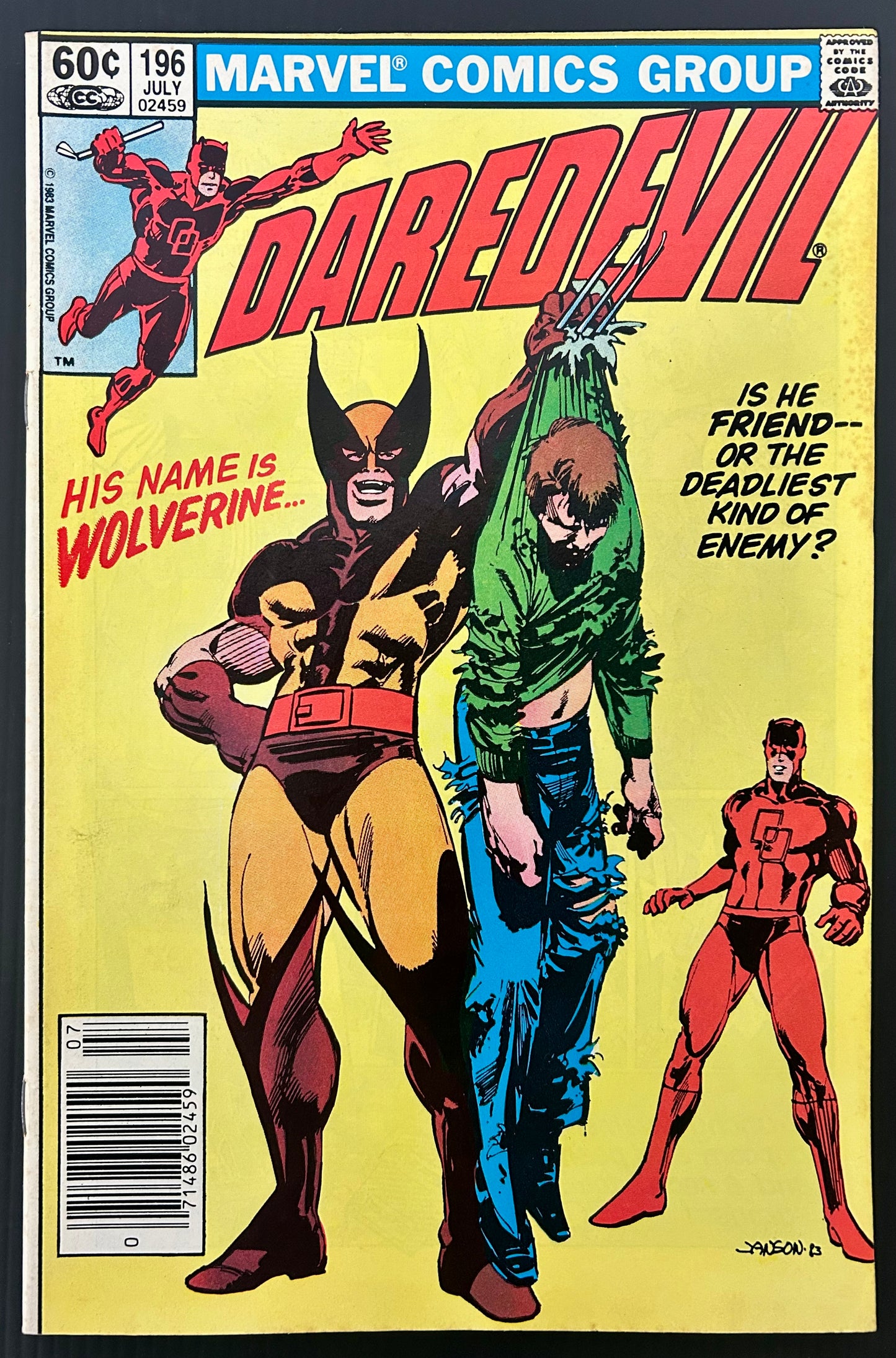 🔑 DAREDEVIL #196 [MARVEL COMICS] NEWSSTAND *DAREDEVIL X WOLVERINE* 1983 FN/VF
