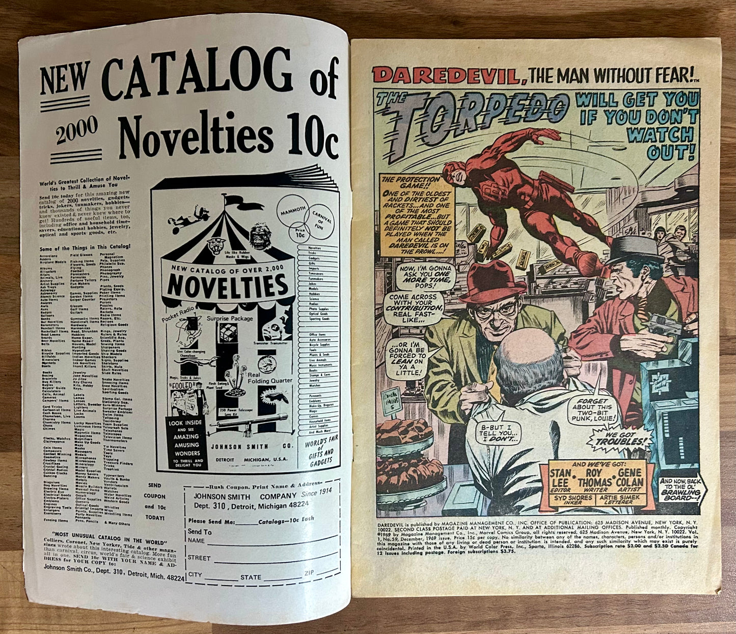 🔑 DAREDEVIL #59 [MARVEL COMICS] DIRECT *TORPEDO & CRIME WAVE DEBUT* 1969 GD+