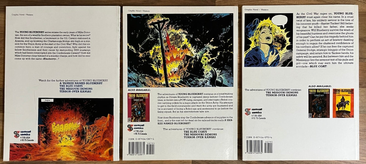 YOUNG BLUEBERRY VOL. 1-3, SECRET, YANKEE, BLUE COATS BY CHARLIER & MOEBIUS 1ST