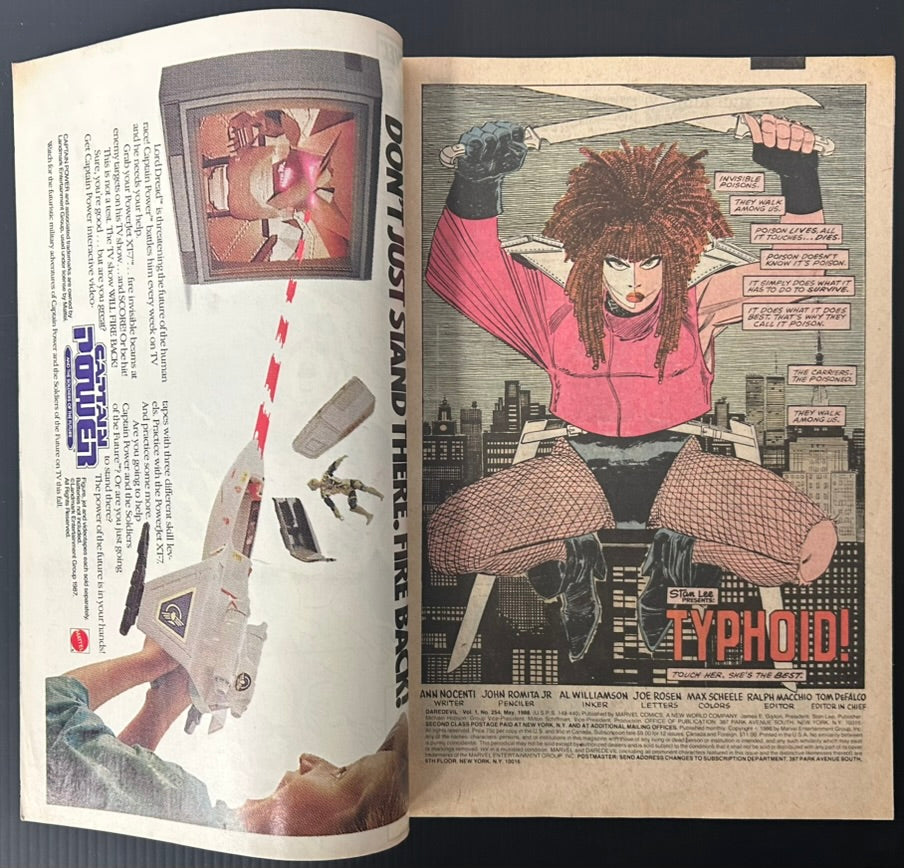 🔑 DAREDEVIL #254 [MARVEL COMICS] DIRECT *1ST APP. 8 ORIGIN TYPHOID MARY* 1988 FN