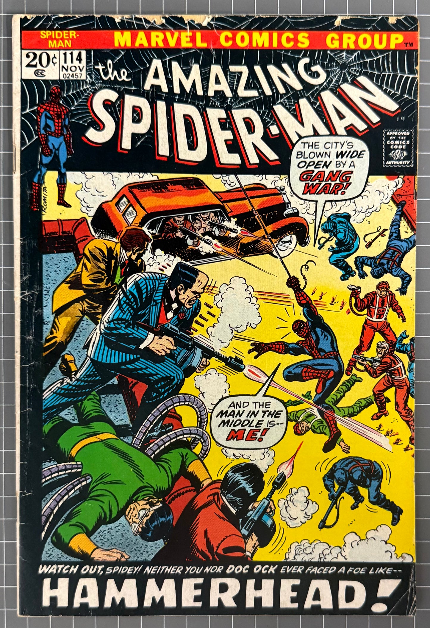 🔑 THE AMAZING SPIDER-MAN #114 [MARVEL COMICS] *1ST COVER HAMMERHEAD* 1972 VG-