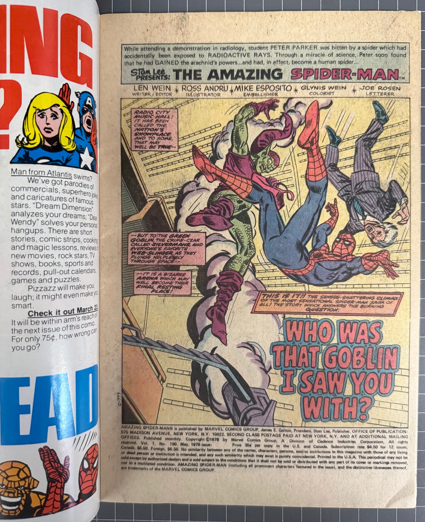 THE AMAZING SPIDER-MAN #180 [MARVEL COMICS] NEWSSTAND 1978 VF