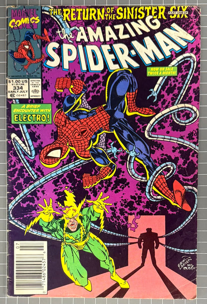 🔑 THE AMAZING SPIDER-MAN #334 [MARVEL COMICS] NEWSSTAND 1990 VG-